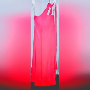 Bill Levkoff. Chiffon gown with one shoulder and sash along the back.